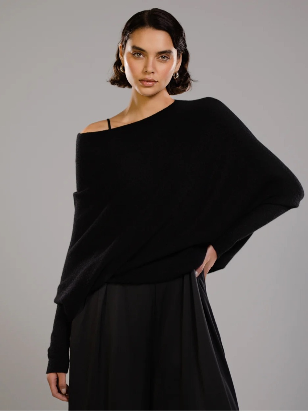 Jaki London Asymmetric Draped Seamless Knit in Black